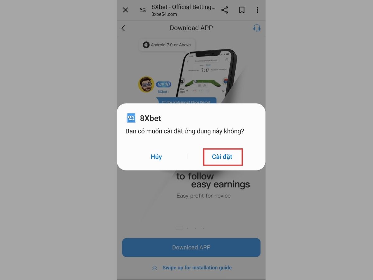 chọn cài đặt app 8xbet về máy 