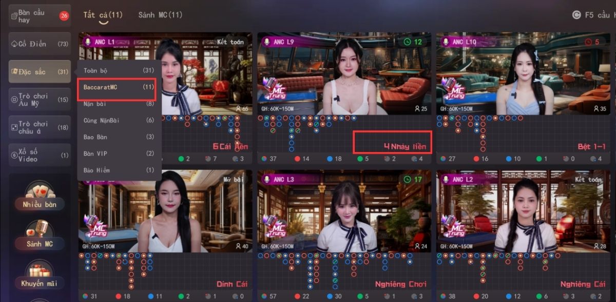 chọn bàn chơi baccarat 8xbet
