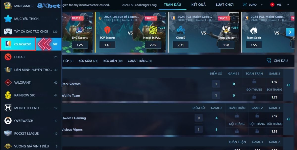 chọn csgo tại bảng kèo