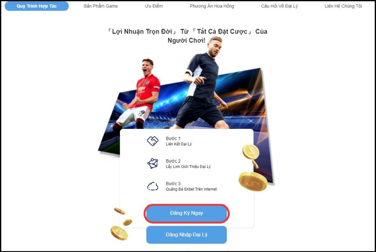 chọn vào mục đăng ký ngay để đến trang đăng ký đại lý 8xbet