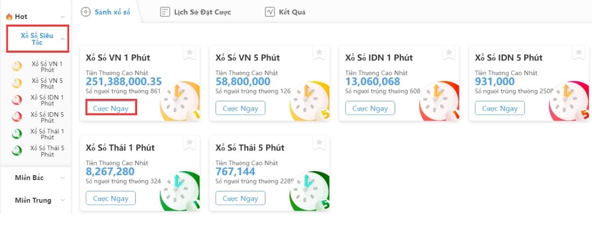 chọn loại hình xổ số siêu tốc muốn chơi