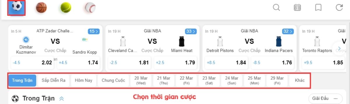 chọn thời gian cược 