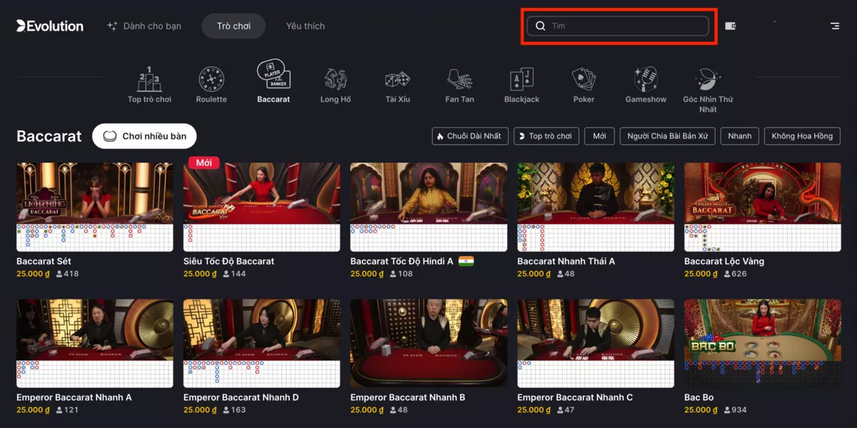 chọn trò chơi tại sảnh chơi casino 8xbet
