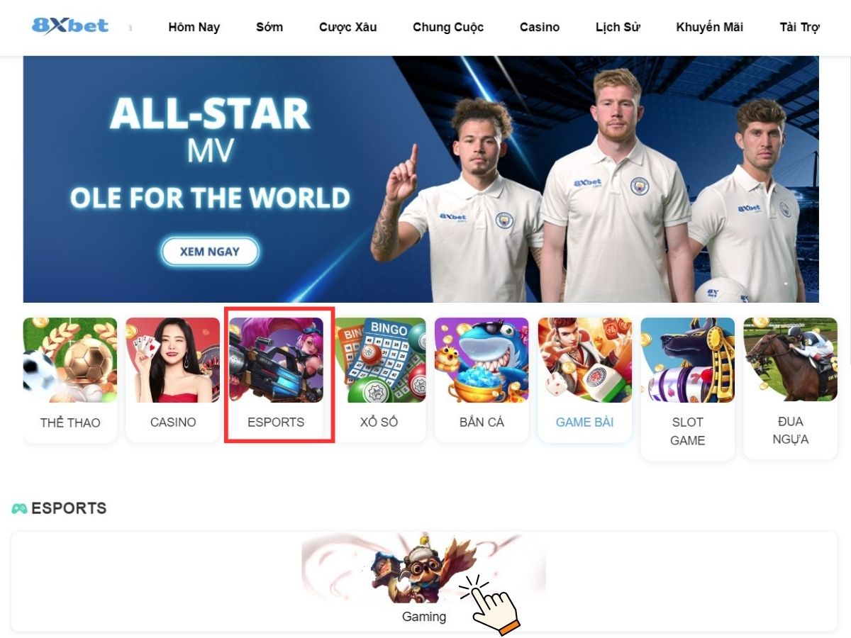 chọn vào sảnh chơi eport 8xbet