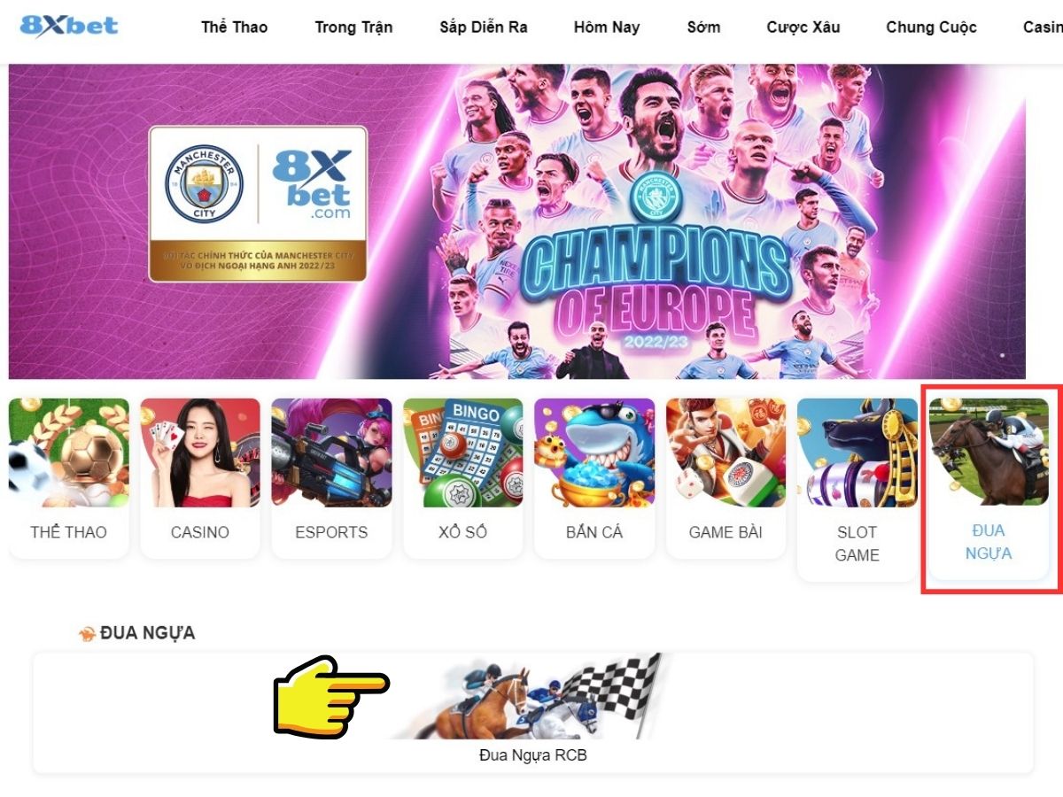 chọn vào sảnh chơi đua ngựa 8xbet