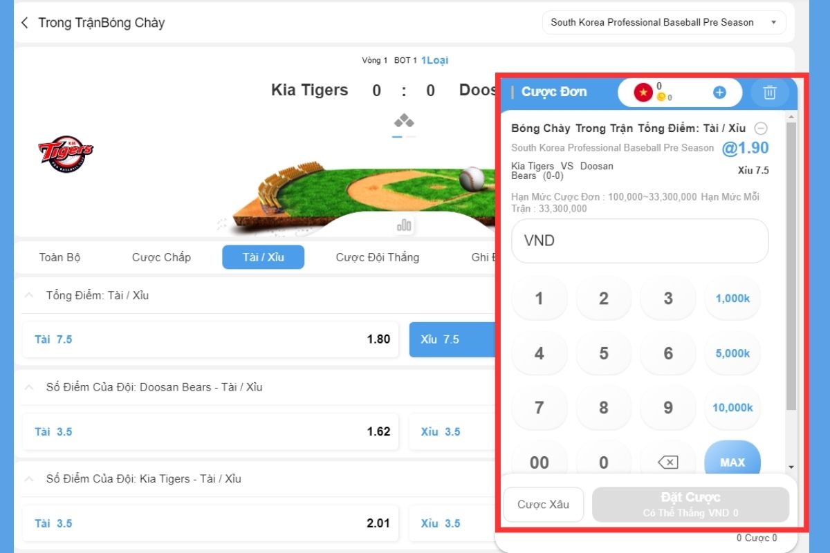 tiến hành đặt cược bóng chày 8xbet