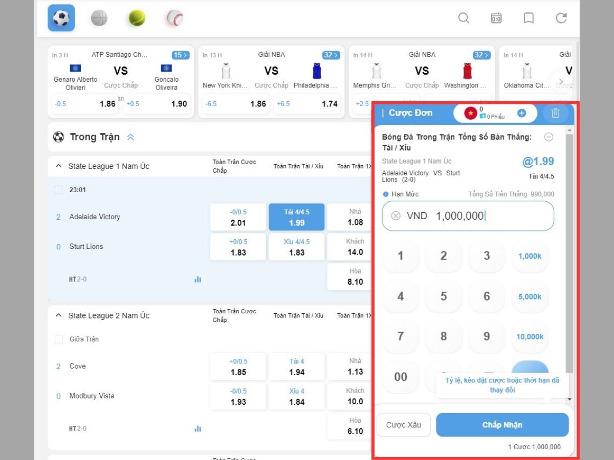 đặt cược bóng đá 8xbet