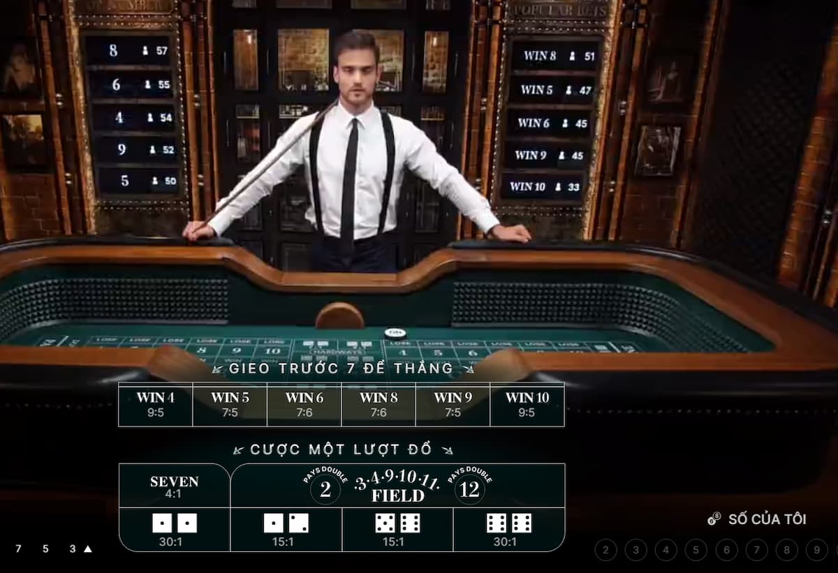 vòng 2: đặt cược vào số 7 hoặc on ở vòng trước trong craps 8xbet
