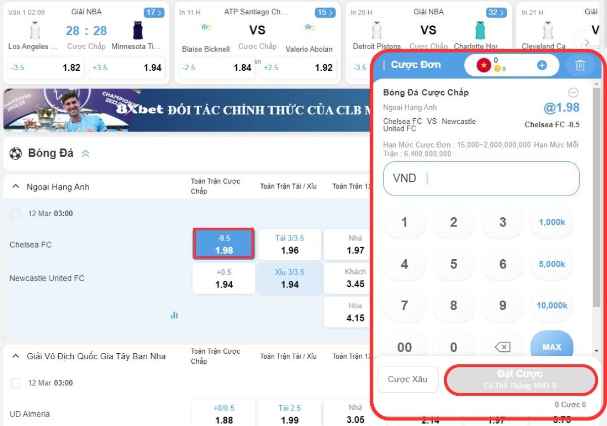 đặt cược thể thao 8xbet