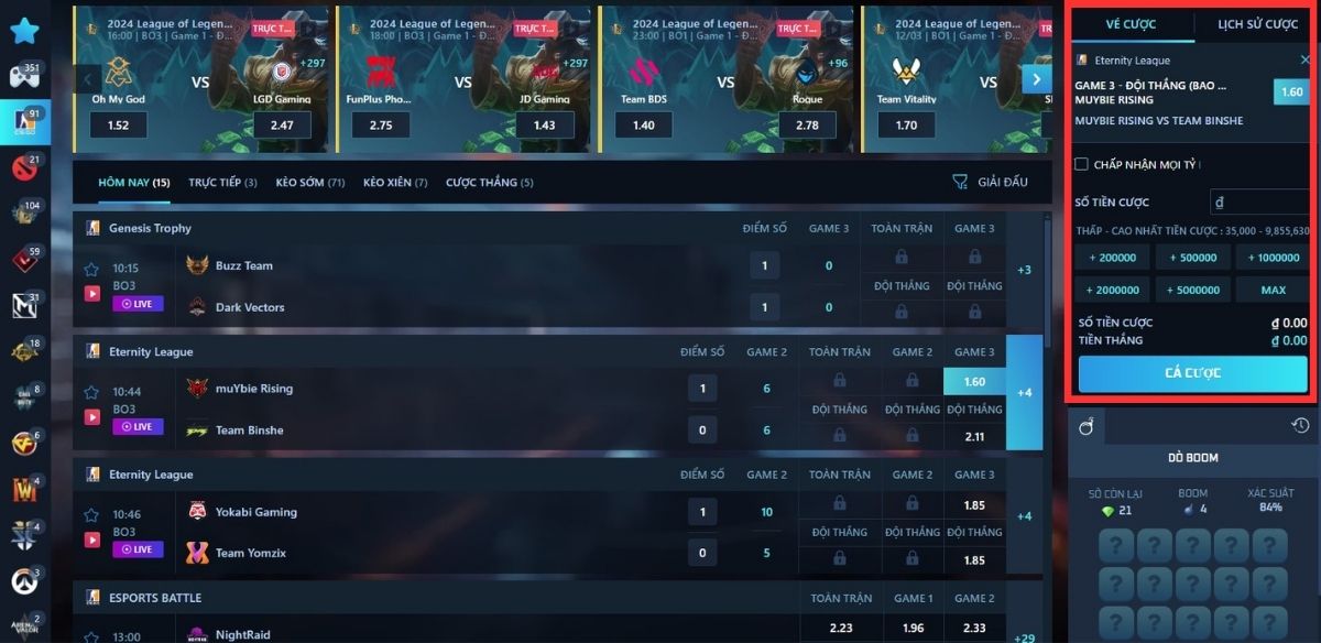 đặt cược vào esport 8xbet