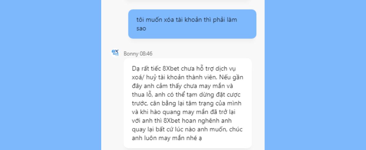 không thể xóa tài khoản 8xbet