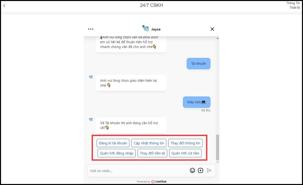 liên hệ cskh lấy lại mật khẩu 8xbet