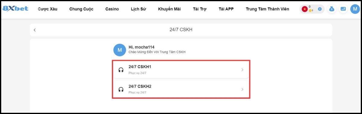liên hệ cskh của nhà cái 8xbet 