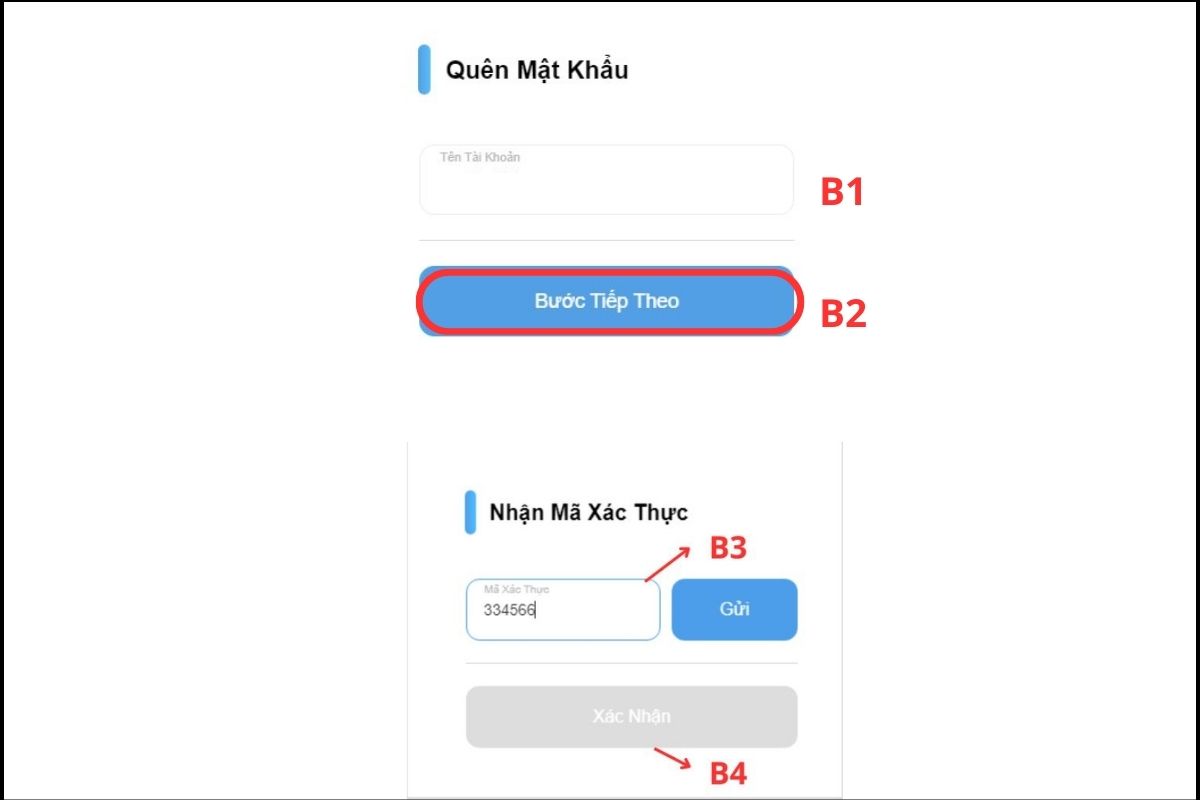 thực hiện các bước lấy lại mật khẩu 