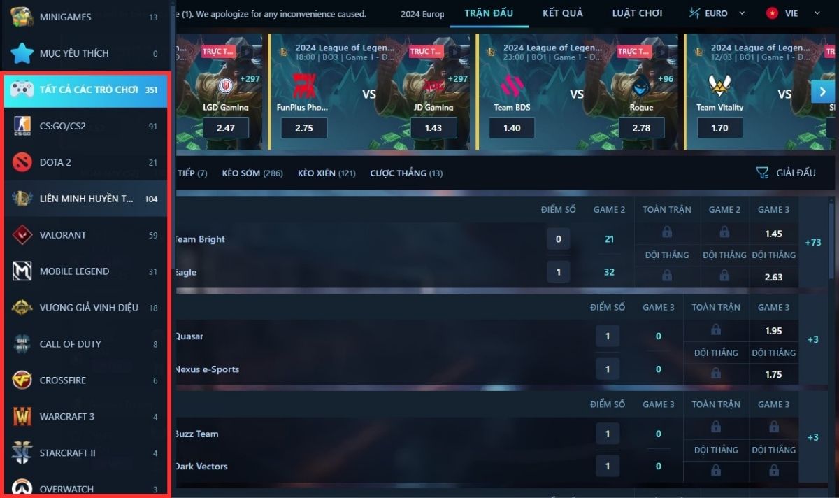 tìm trò chơi esport 8xbet