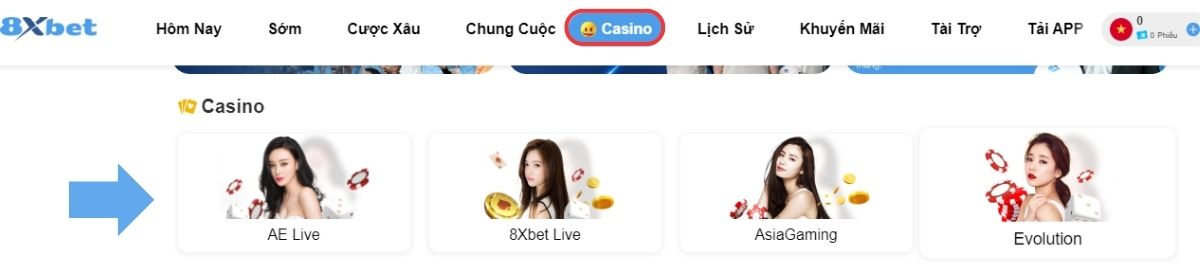truy cạp vào casino 8xbet