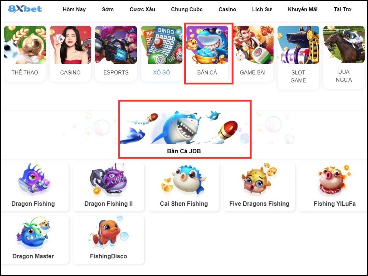 vào sảnh chơi bắn cá 8xbet