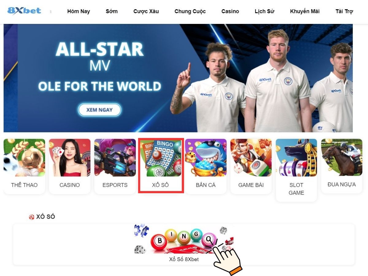 vào sảnh chơi xổ số 8xbet