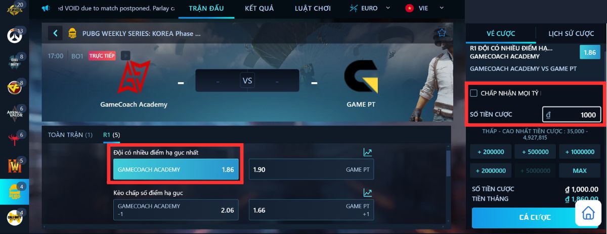 bắt đầu cá cược pubg 8xbet