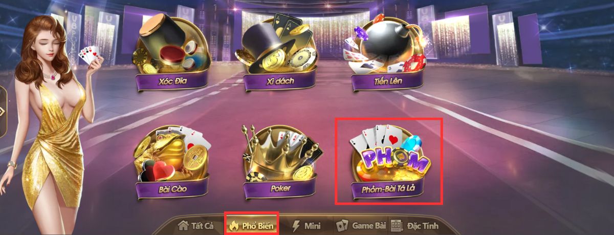chọn trò chơi phỏm - bài tá lả ở sảnh chơi