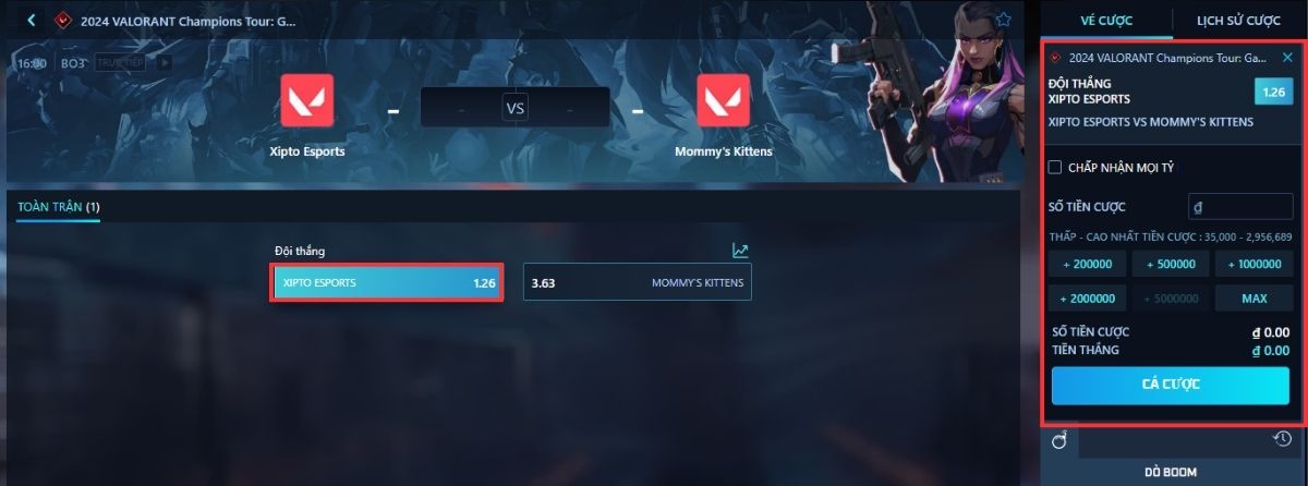 đặt cược valorant 8xbet
