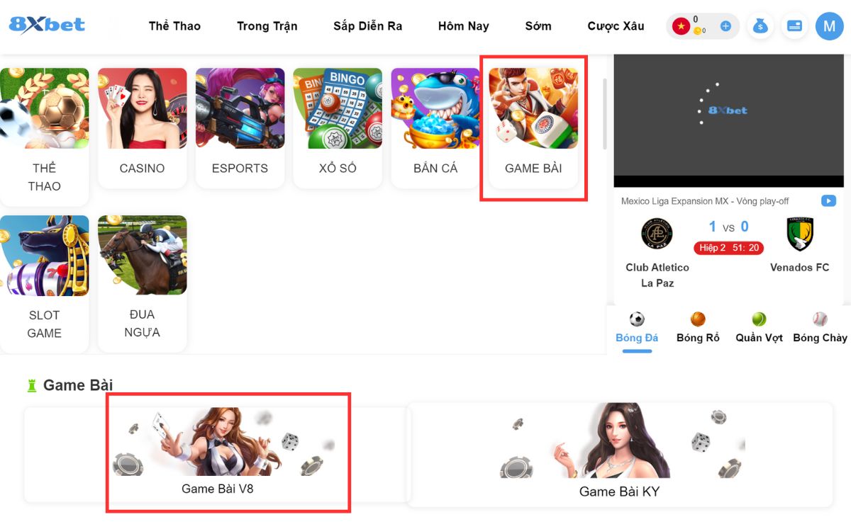 vào sảnh chơi game bài 8xbet
