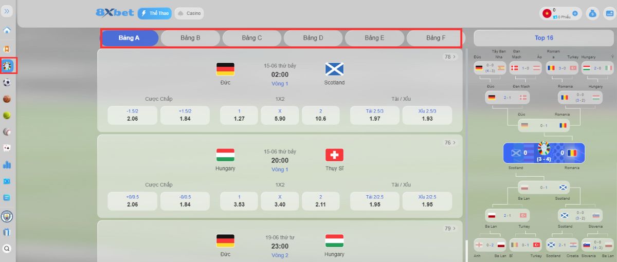 xác định trận đấu euro muốn cược