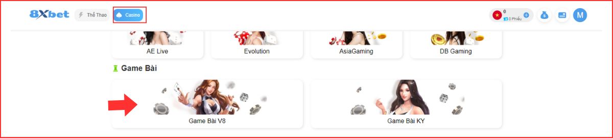 chọn sảnh game baifv8 để chơi