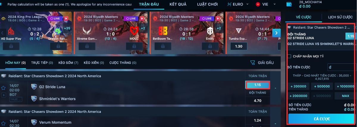 thực hiện đặt cược rocket league 8xbet
